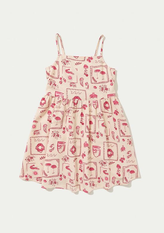 Foto do produto: Vestido Infantil Godê Estampado Com Linho - Creme