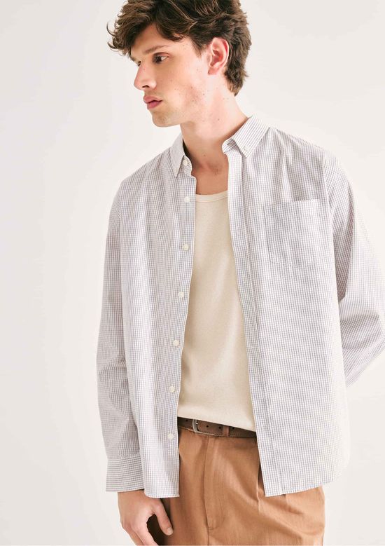 Foto do produto: Camisa Básica Masculina Manga Longa Slim Xadrez - Off white