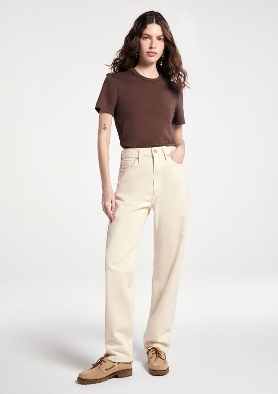 Foto do produto: Calça Feminina Mom Cintura Alta Em Sarja - Off white