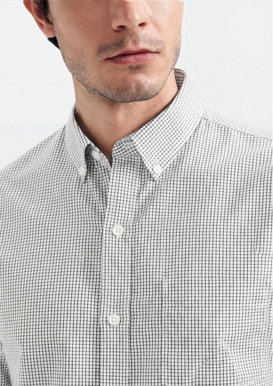 Foto do produto: Camisa Básica Masculina Manga Longa Slim Xadrez - Off white