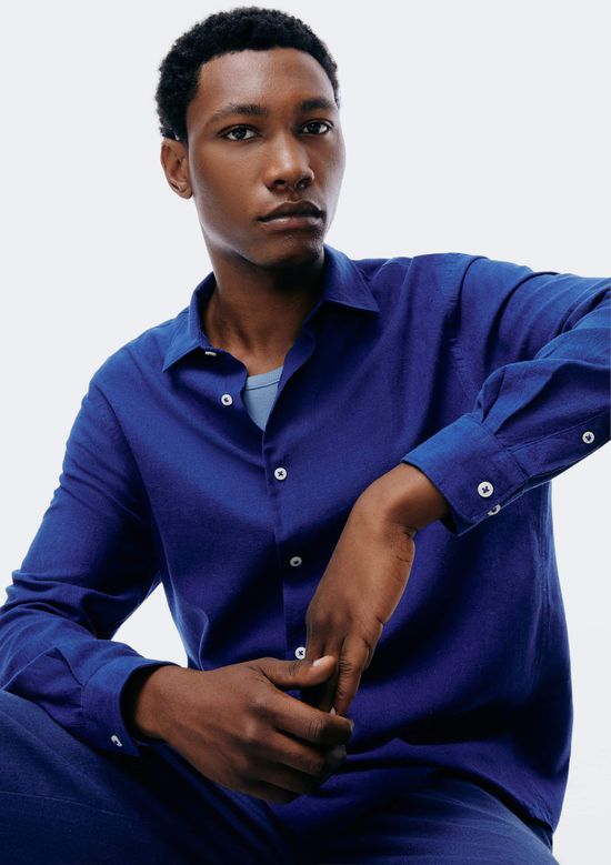 Foto do produto: Camisa Masculina Manga Longa Slim Com Linho - Azul