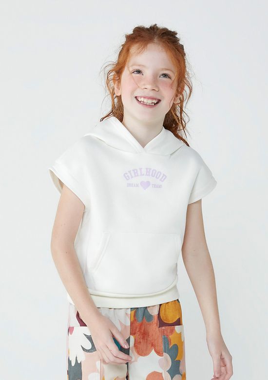 Foto do produto: Colete Infantil Menina Em Moletom Com Capuz - Off white