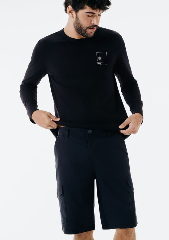 Foto do produto: Bermuda Básica Masculina Cargo Em Sarja - Preto