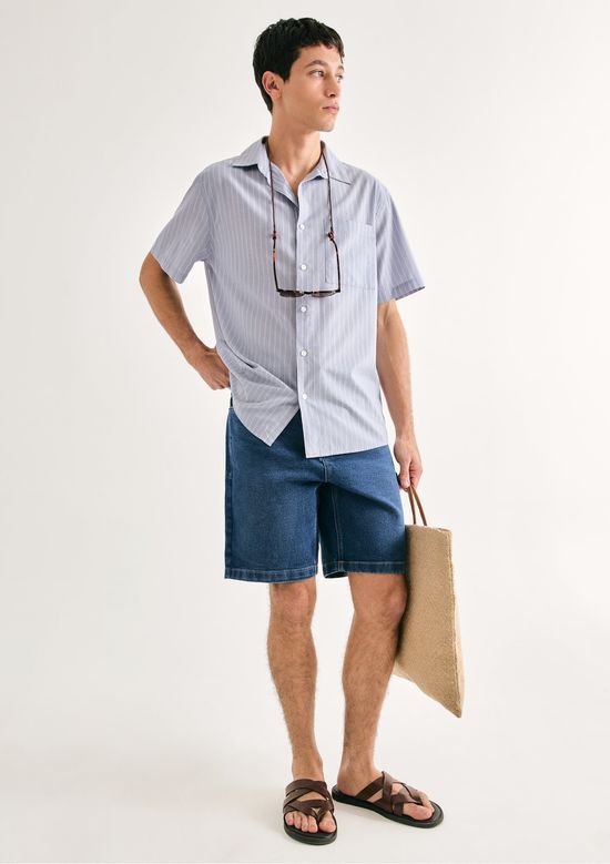 Foto do produto: Bermuda Jeans Masculina Reta Com Elastano - Azul