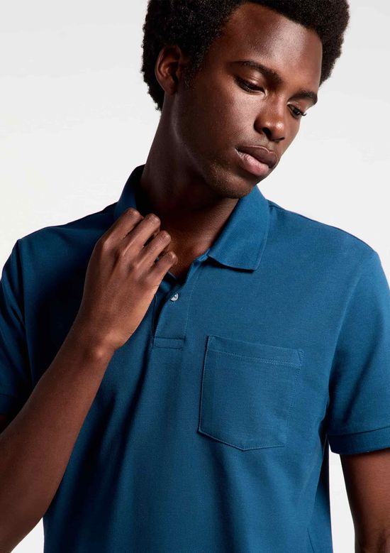 Foto do produto: Camisa Polo Básica Masculina Em Piquet Com Bolso - Azul