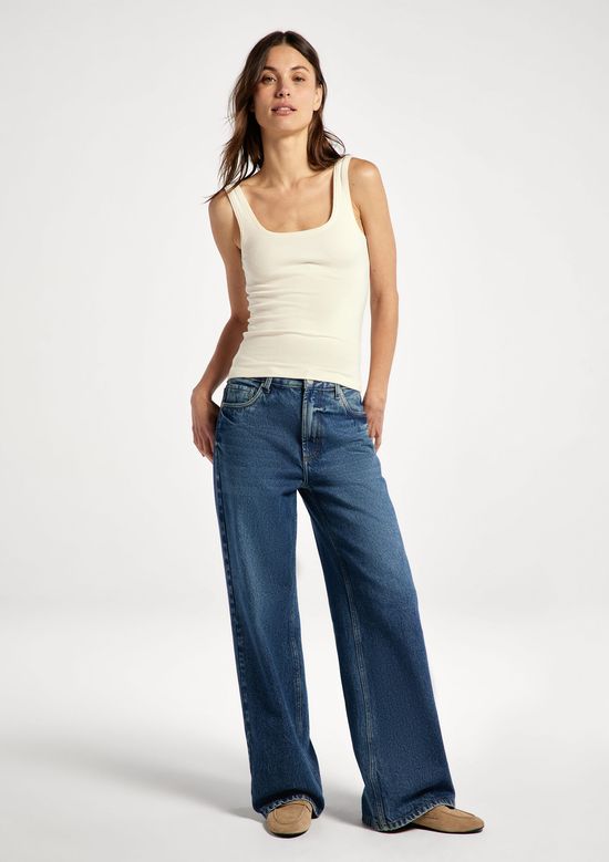 Foto do produto: Calça Jeans Feminina Wide Leg Cintura Média - Azul