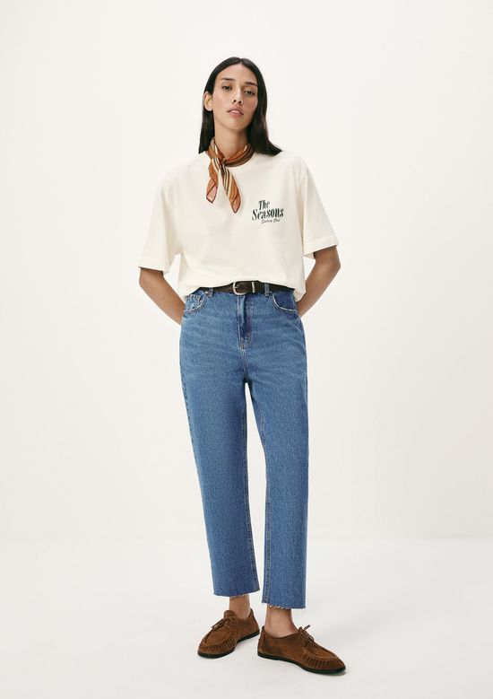 Foto do produto: Calça Jeans Básica Feminina Reta Cintura Alta Barra A Fio - Azul