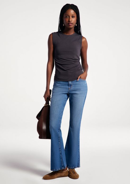 Foto do produto: Calça Jeans Básica Feminina Cintura Média Flare Petit - Azul