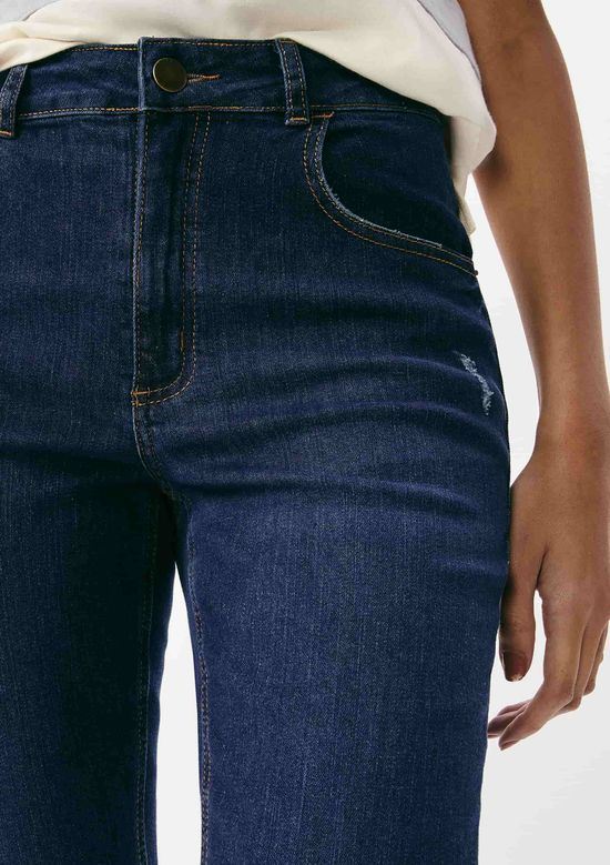 Foto do produto: Calça Jeans Básica Feminina Cintura Média Skinny Com Puídos - Azul