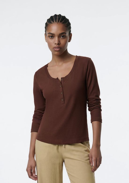 Foto do produto: Blusa Feminina Manga Longa Em Ribana - Marrom
