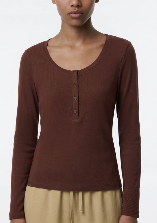 Foto do produto: Blusa Feminina Manga Longa Em Ribana - Marrom