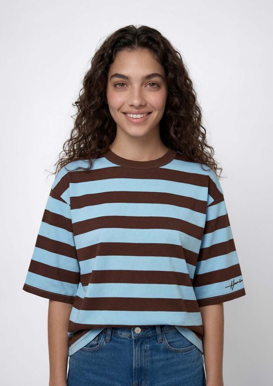 Foto do produto: Camiseta Feminina Box Listrada - Azul