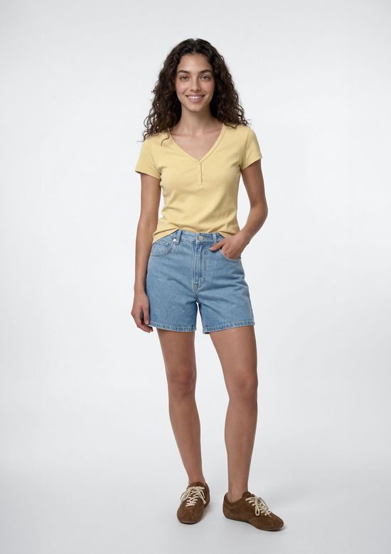 Foto do produto: Blusa Feminina Decote V Canelada - Amarelo