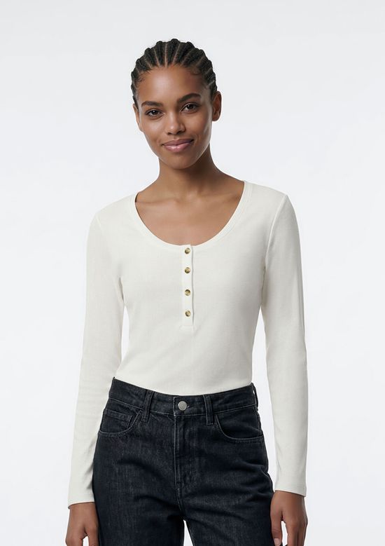 Foto do produto: Blusa Feminina Manga Longa Em Ribana - Off white
