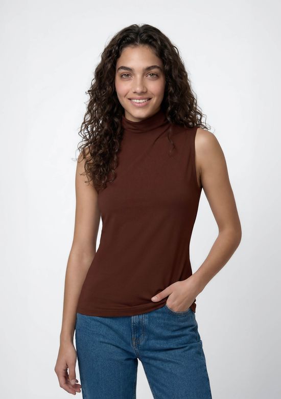 Foto do produto: Regata Feminina Gola Alta Em Interlock - Marrom