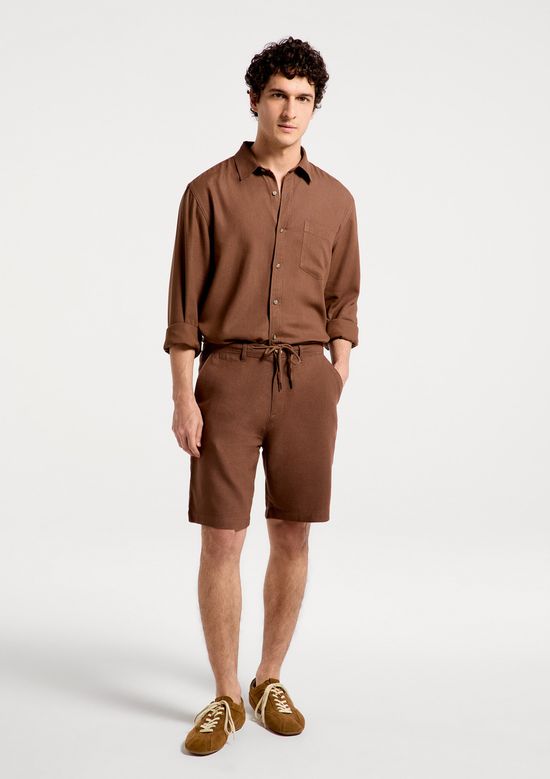 Foto do produto: Bermuda Básica Masculina Chino Em Linho - Marrom