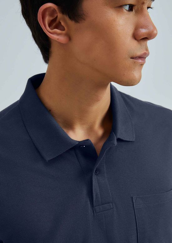 Foto do produto: Camisa Polo Básica Masculina Em Piquet Com Bolso - Azul