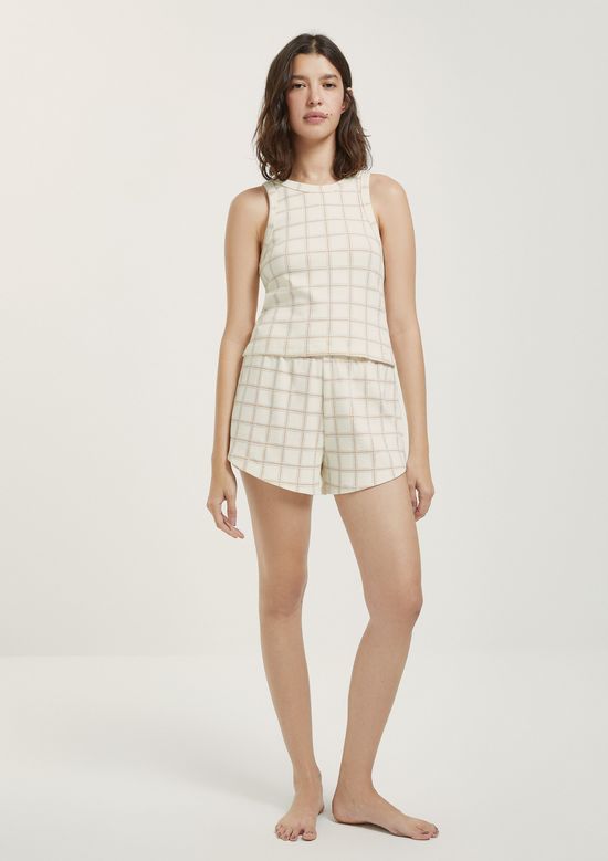 Foto do produto: Pijama Curto Feminino Estampado Em Ribana - Creme