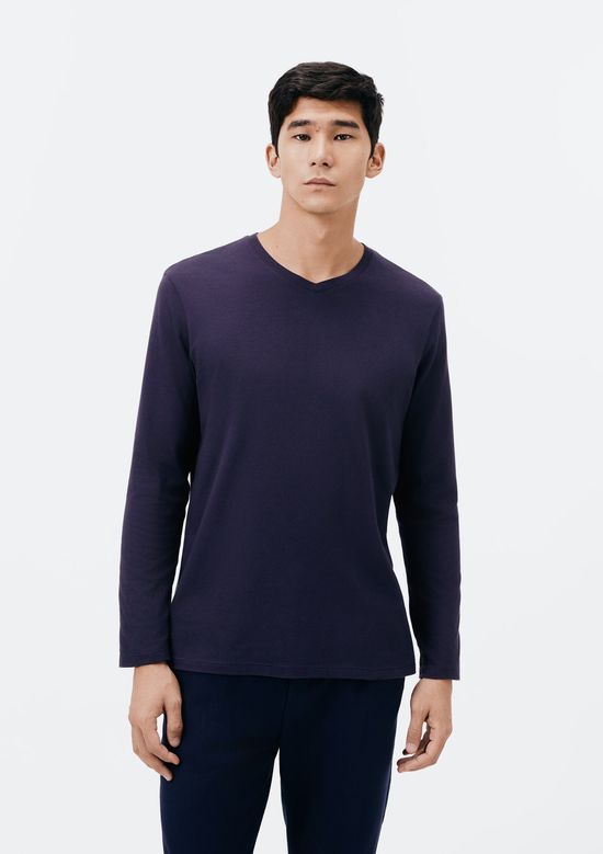 Foto do produto: Camiseta Básica Masculina Manga Longa Gola V World - Azul