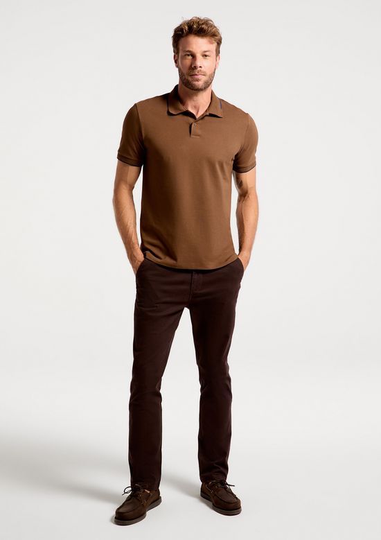 Foto do produto: Calça Básica Masculina Chino Slim Em Sarja Com Elastano - Marrom