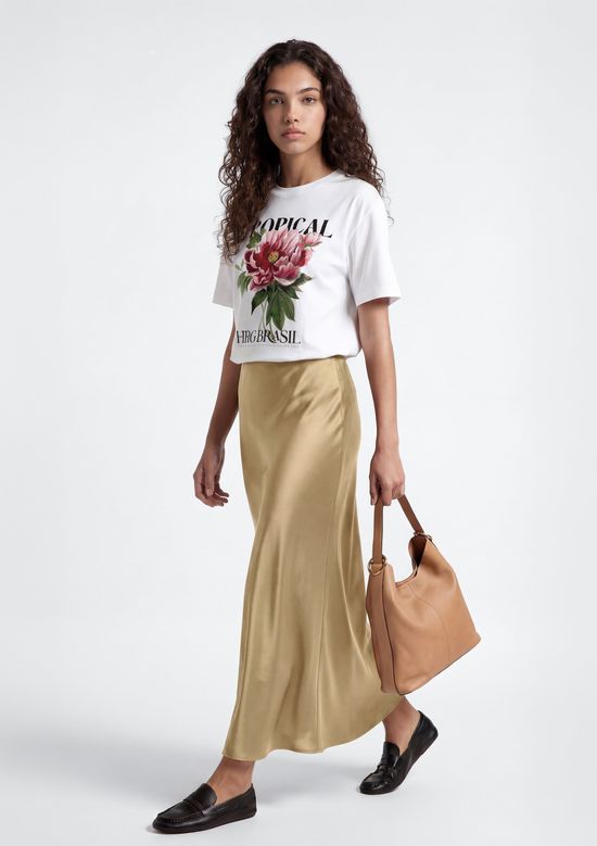 Foto do produto: Saia Midi Evasê Acetinada - Bege
