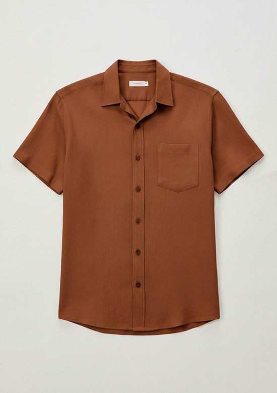 Foto do produto: Camisa Básica Masculina Manga Curta Slim Em Linho - Marrom