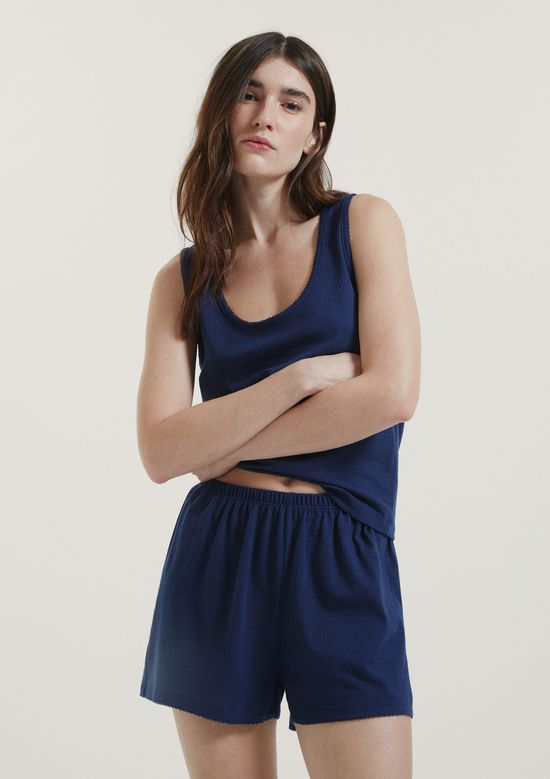 Foto do produto: Pijama Curto Feminino Com Regata Texturizado - Azul