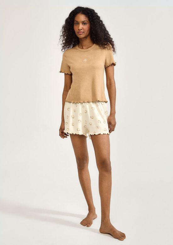 Foto do produto: Pijama Curto Feminino Estampado Com Frufru - Bege