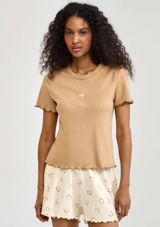 Foto do produto: Pijama Curto Feminino Estampado Com Frufru - Bege