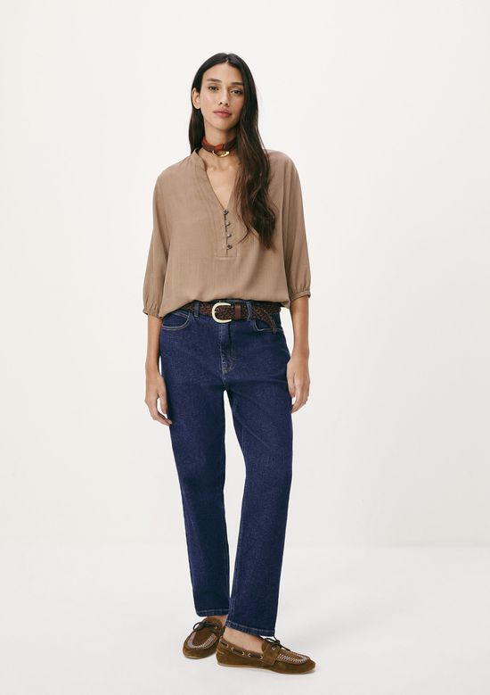 Foto do produto: Blusa Básica Feminina Manga 7/8 Bufante - Marrom