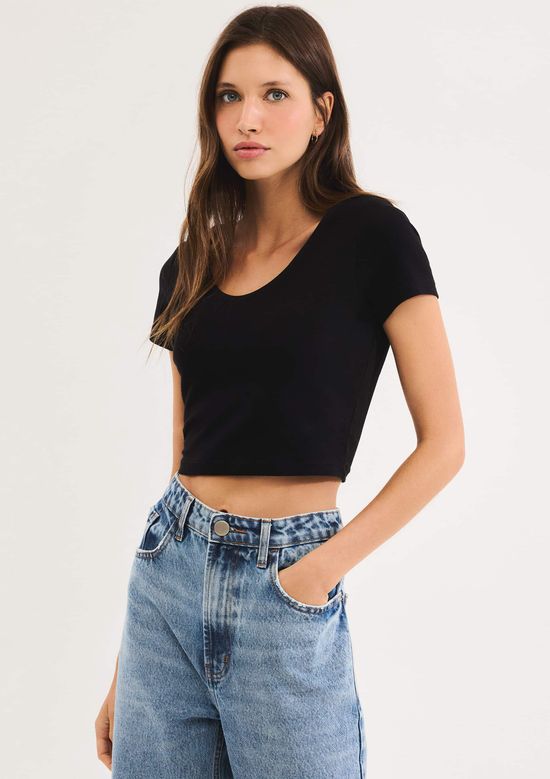 Foto do produto: Blusa Feminina Cropped Com Elastano - Preto