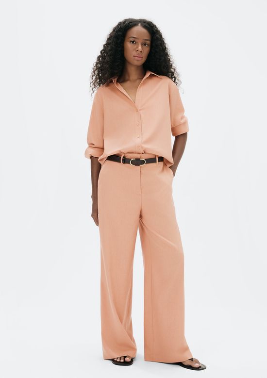 Foto do produto: Calça Feminina Reta Cintura Alta Com Linho - Salmão