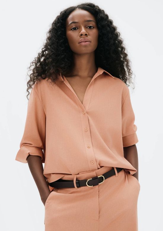 Foto do produto: Camisa Feminina Manga 7/8 Com Linho - Salmão