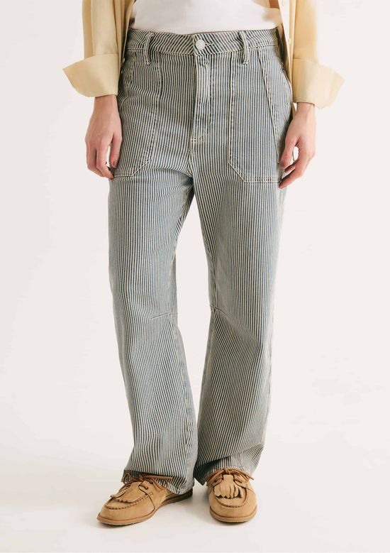 Foto do produto: Calça Jeans Feminina Barrel Listrada - Azul