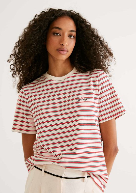 Foto do produto: Camiseta Feminina Manga Curta Listrada - Vermelho