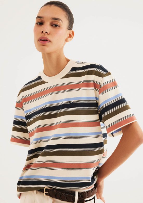 Foto do produto: Camiseta Feminina Stripe Com Bordado - Multicolorido