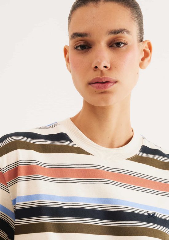 Foto do produto: Camiseta Feminina Stripe Com Bordado - Multicolorido