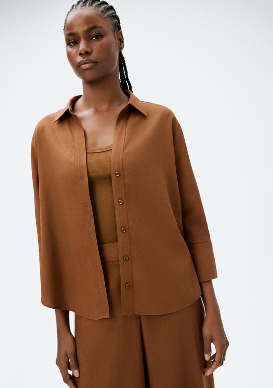 Foto do produto: Camisa Feminina Manga 7/8 Com Linho - Marrom