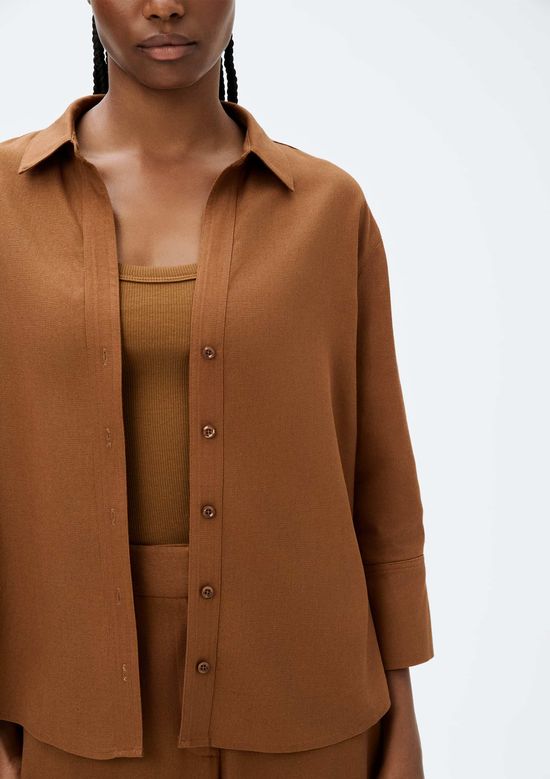 Foto do produto: Camisa Feminina Manga 7/8 Com Linho - Marrom