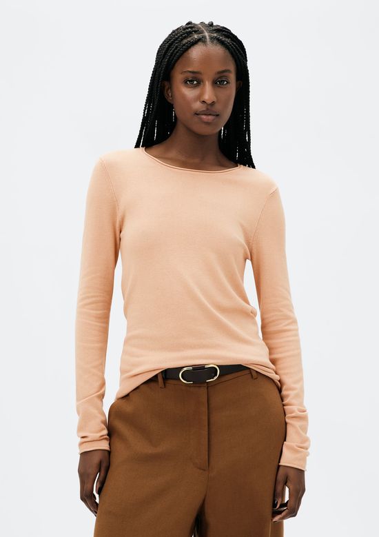 Foto do produto: Blusa Feminina Manga Longa Slim Em Tricô Leve - Salmão