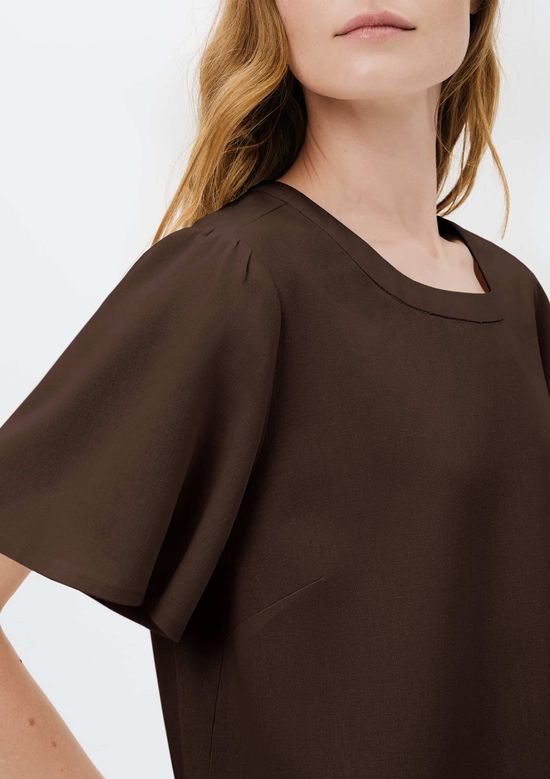 Foto do produto: Blusa Feminina Manga Godê Com Linho - Marrom