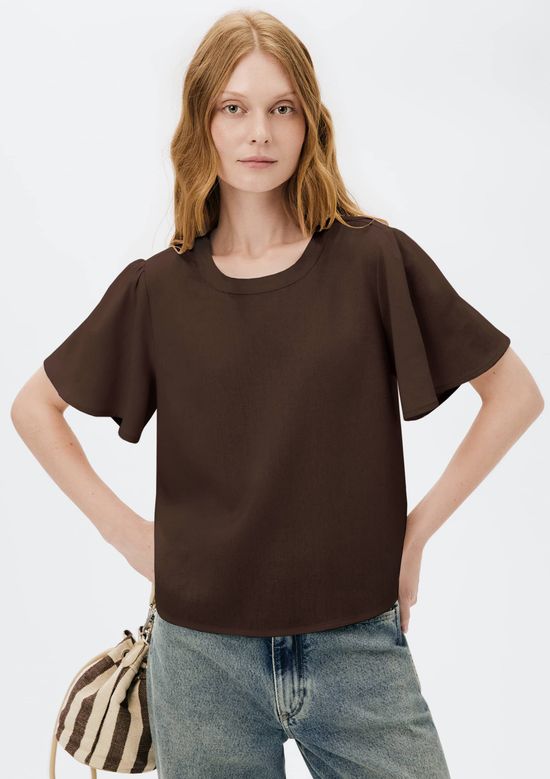 Foto do produto: Blusa Feminina Manga Godê Com Linho - Marrom