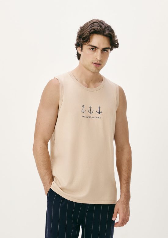 Foto do produto: Regata Básica Masculina Regular Com Estampa - Bege