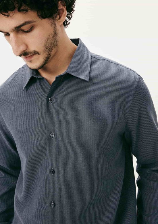 Foto do produto: Camisa Masculina Manga Longa Listrada Em Linho - Azul