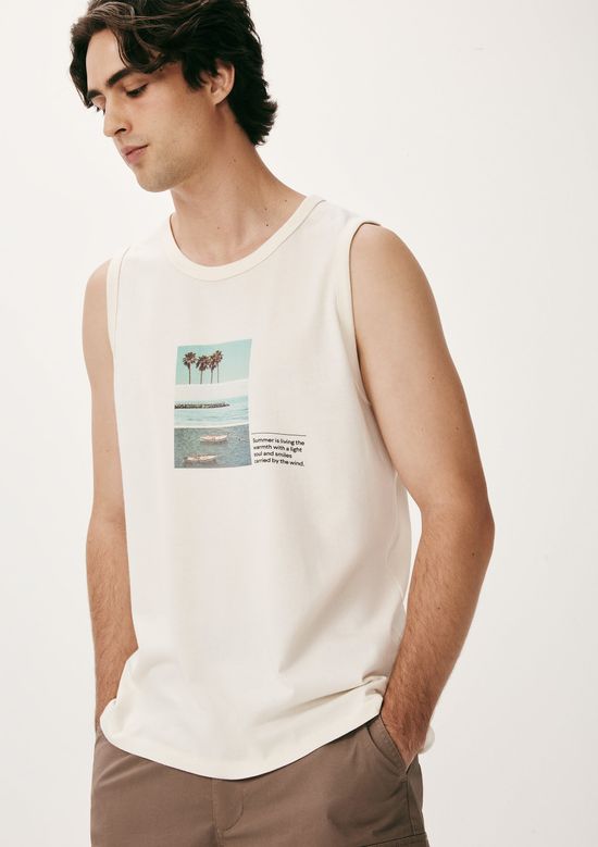 Foto do produto: Regata Básica Masculina Regular Com Estampa - Off white