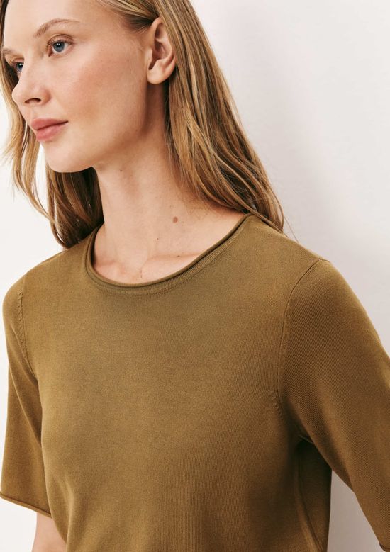 Foto do produto: Blusa Feminina Manga Curta Em Tricô Leve - Marrom