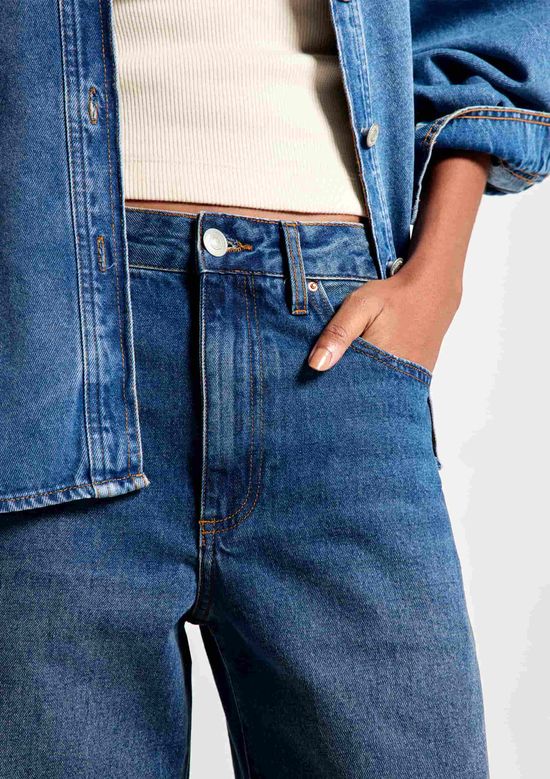 Foto do produto: Calça Jeans Feminina Barrel Cintura Média - Azul