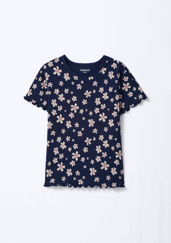 Foto do produto: Blusa Infantil Menina Manga Curta Em Ribana Estampada - Azul