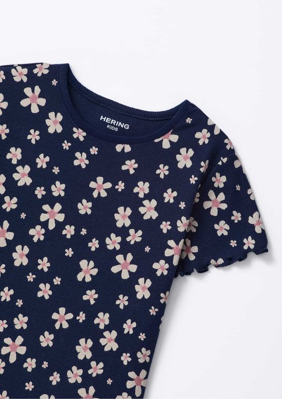 Foto do produto: Blusa Infantil Menina Manga Curta Em Ribana Estampada - Azul