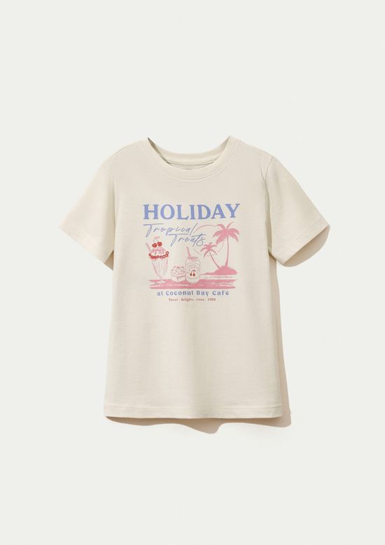 Foto do produto: Blusa Infantil Menina Manga Curta Com Estampa - Off white